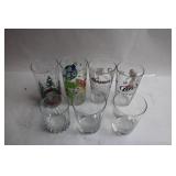 Set of 4 Black Speckled Enamel Cups and 7 Assorted Drinking Glasses