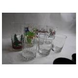 Set of 4 Black Speckled Enamel Cups and 7 Assorted Drinking Glasses