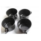 Set of 4 Black Speckled Enamel Cups and 7 Assorted Drinking Glasses