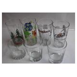 Set of 4 Black Speckled Enamel Cups and 7 Assorted Drinking Glasses