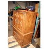 Vintage Wooden Cabinet with Intricate Carvings and Storage