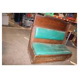 Vintage Wooden Church Pew with Green Upholstery