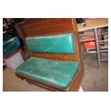 Vintage Wooden Church Pew with Green Upholstery