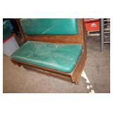 Vintage Wooden Church Pew with Green Upholstery