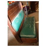 Vintage Wooden Bench with Green Cushions