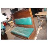 Vintage Wooden Bench with Green Cushions