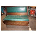 Vintage Wooden Bench with Green Cushions