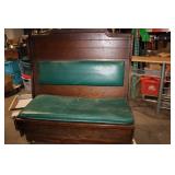 Vintage Wooden Bench with Green Cushions