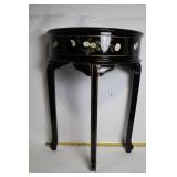 Antique Black Floral Accent Table with Single Drawer