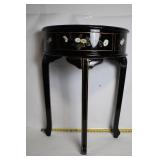 Antique Black Floral Accent Table with Single Drawer