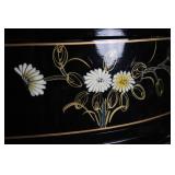Antique Black Floral Accent Table with Single Drawer