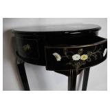Antique Black Floral Accent Table with Single Drawer