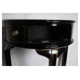 Antique Black Floral Accent Table with Single Drawer