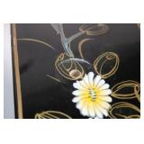 Antique Black Floral Accent Table with Single Drawer