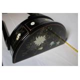 Antique Black Floral Accent Table with Single Drawer