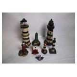 Collection of 8 Decorative Lighthouse Figurines with Varied Designs