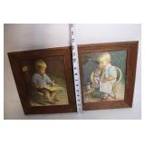 Set of 2 Vintage Framed Prints of Children Reading and Relaxing