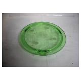 Vintage Green Depression Glass Cake Stand with Floral Design