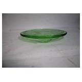 Vintage Green Depression Glass Cake Stand with Floral Design