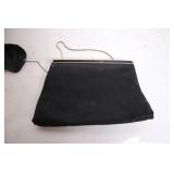 Vintage Black Satin Evening Bag and Coin Purse Set