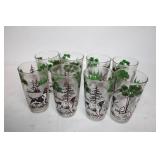 Set of 8 Vintage English Setter Hunting Dog Themed Drinking Glasses