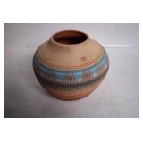 Signed Native American Pottery Vase with Geometric Patterns by Guy Dine