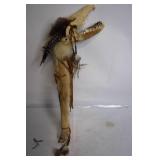 Unique Taxidermy Coyote Head Walking Stick with Feathers