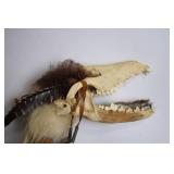 Unique Taxidermy Coyote Head Walking Stick with Feathers