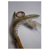 Handcrafted Native American Style Walking Stick with Feather and Fur Accents