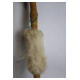 Handcrafted Native American Style Walking Stick with Feather and Fur Accents