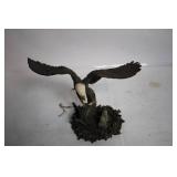 Eagle Sculpture with Chicks on Wooden Base