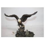 Eagle Sculpture with Chicks on Wooden Base