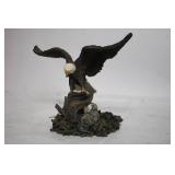 Eagle Sculpture with Chicks on Wooden Base