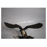 Eagle Sculpture with Chicks on Wooden Base