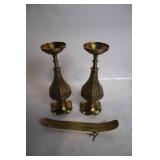 Pair of Antique Brass Candlesticks with Ornate Design