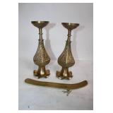 Pair of Antique Brass Candlesticks with Ornate Design