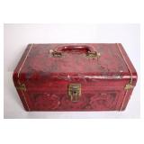 Vintage Red Leather Embossed Floral Design Trunk