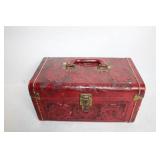 Vintage Red Leather Embossed Floral Design Trunk