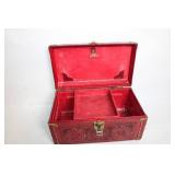 Vintage Red Leather Embossed Floral Design Trunk
