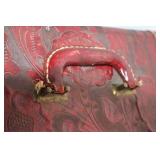 Vintage Red Leather Embossed Floral Design Trunk