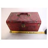 Vintage Red Leather Embossed Floral Design Trunk