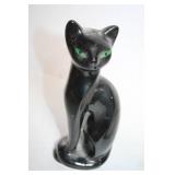 Pair of Vintage Black Ceramic Cat Figurines with Green Eyes