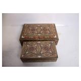 Set of 2 Handcrafted Wooden Inlay Jewelry/Craft Boxes with Intricate Designs
