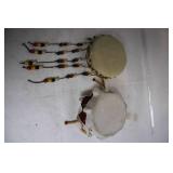 Set of 2 Native American Style Hand Drums with Beaded Decor