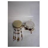 Set of 2 Native American Style Hand Drums with Beaded Decor