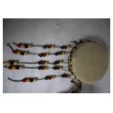Set of 2 Native American Style Hand Drums with Beaded Decor