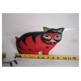 Unique Hand-Painted Wooden Cat and Flower Figurine Set