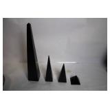 Set of 4 Black Obsidian Pyramid Sculptures