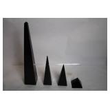 Set of 4 Black Obsidian Pyramid Sculptures