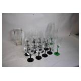 Assorted Glassware Set with Black and Green Stems